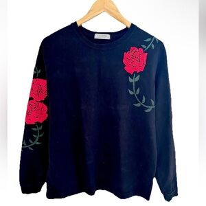 Free People X Ragabond Sacred Rose Puff Long Sleeve Black Shirt NWOT Size Small